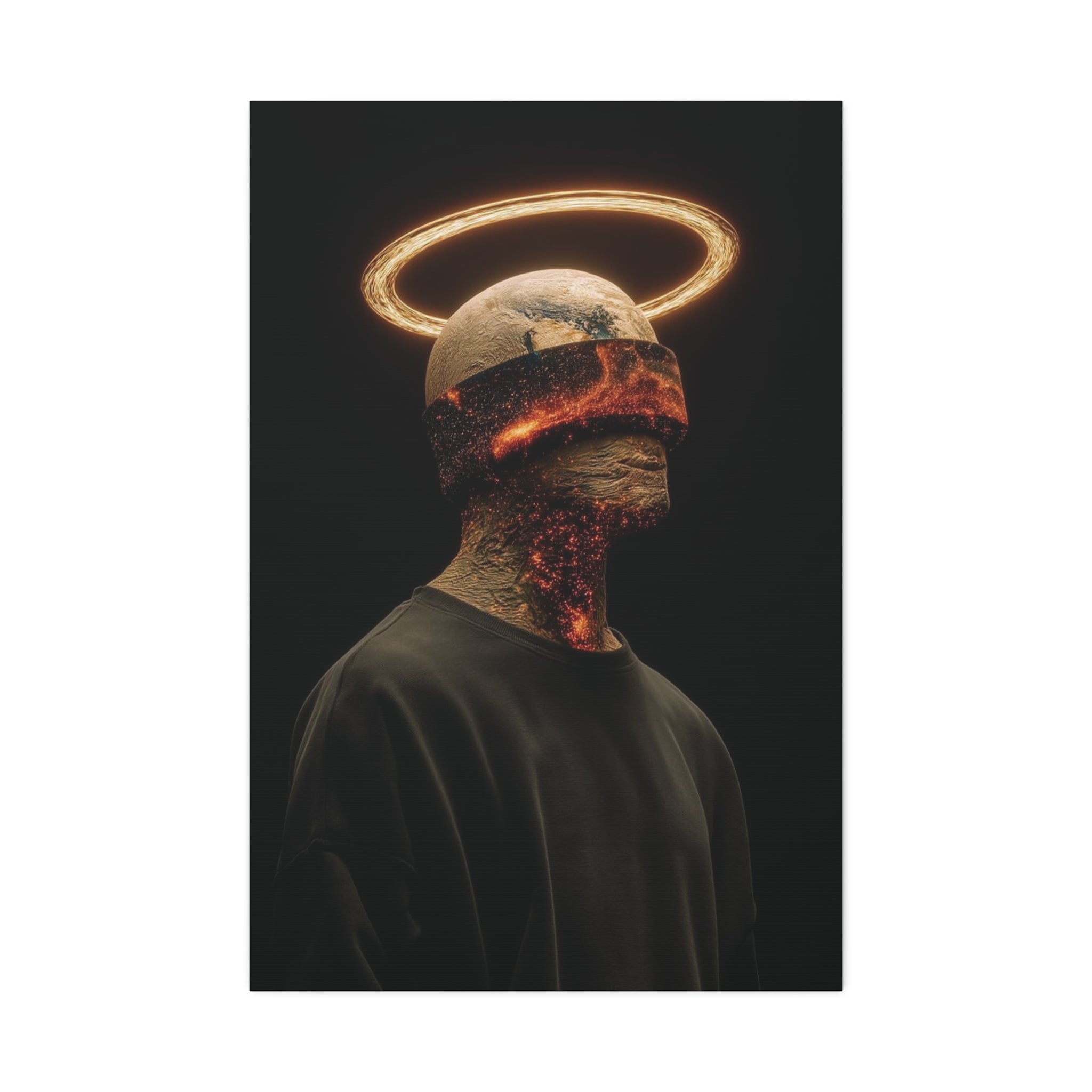Dark Halo Canvas Print — Surreal Burned Portrait Wall Art (Stretched 1.5")