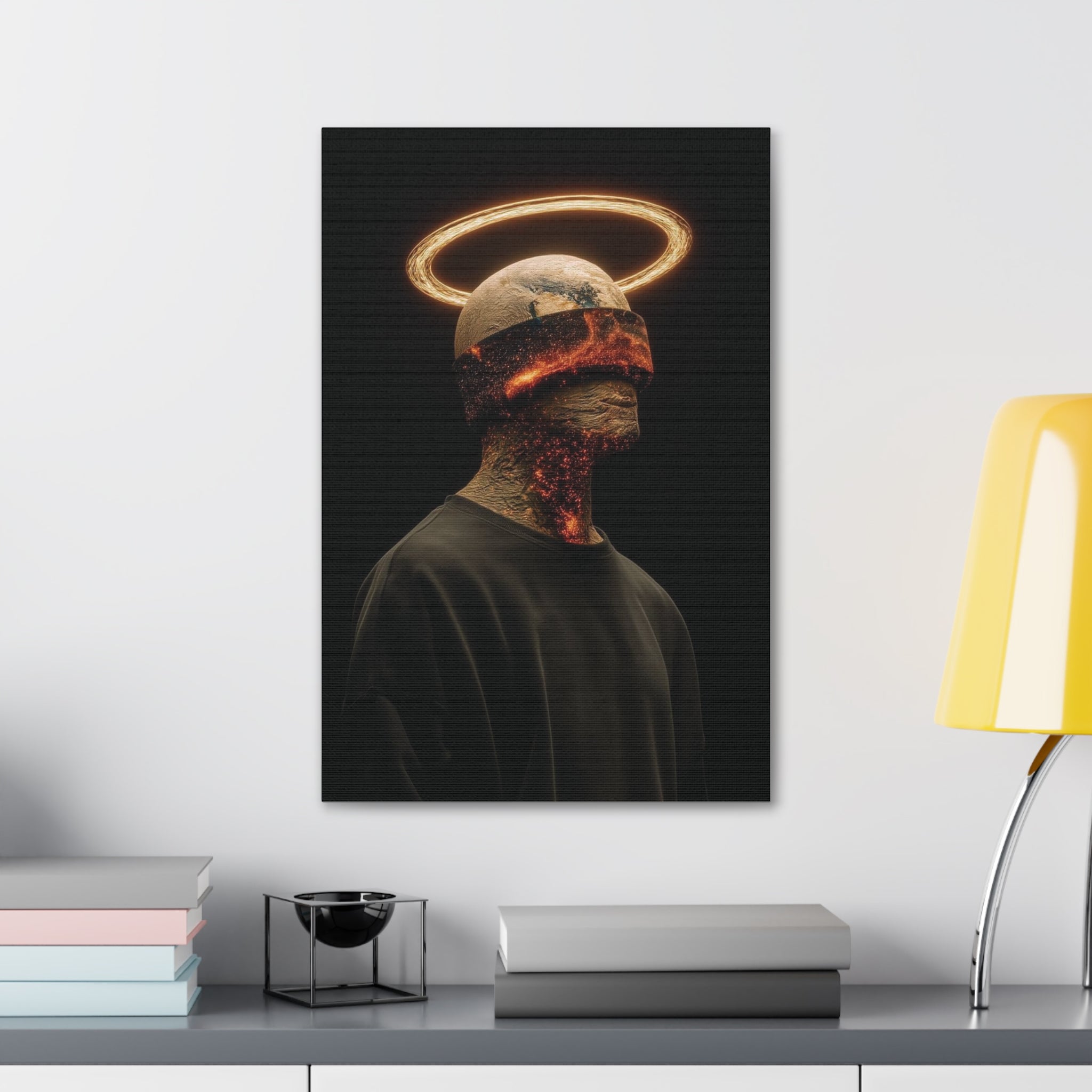 Dark Halo Canvas Print — Surreal Burned Portrait Wall Art (Stretched 1.5")