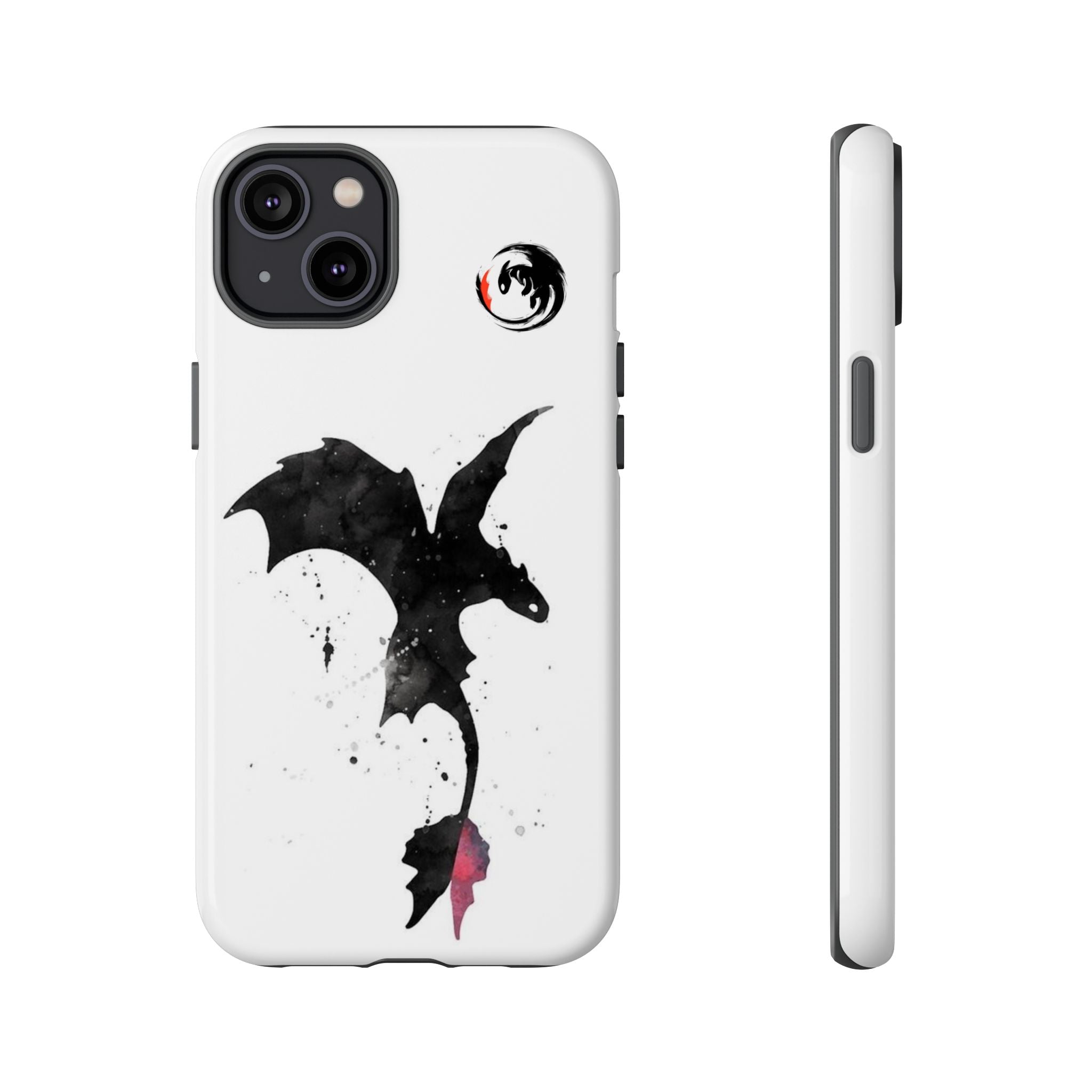 Dragon Silhouette Tough Phone Case — Ink Splash Fantasy iPhone Cover