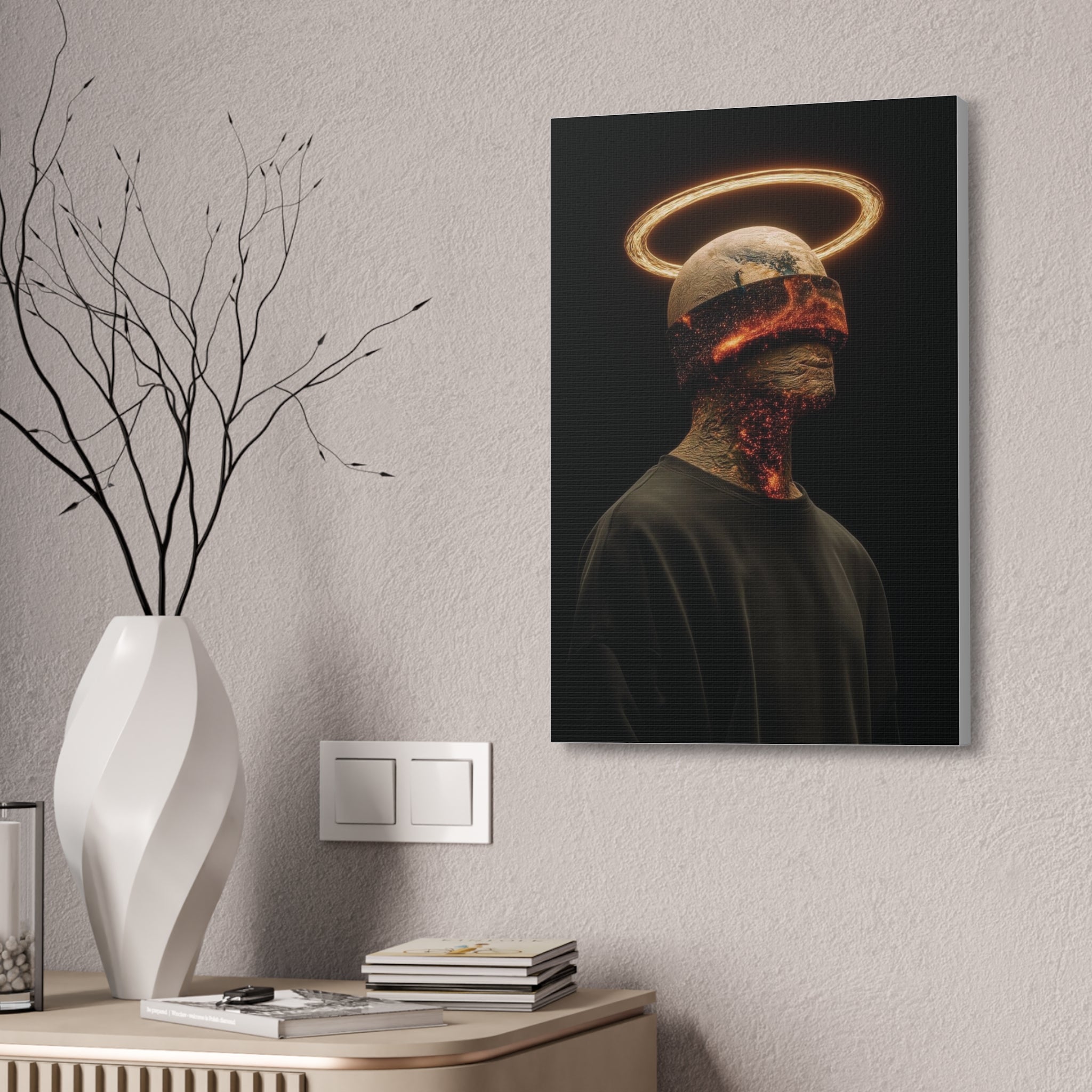 Dark Halo Canvas Print — Surreal Burned Portrait Wall Art (Stretched 1.5")