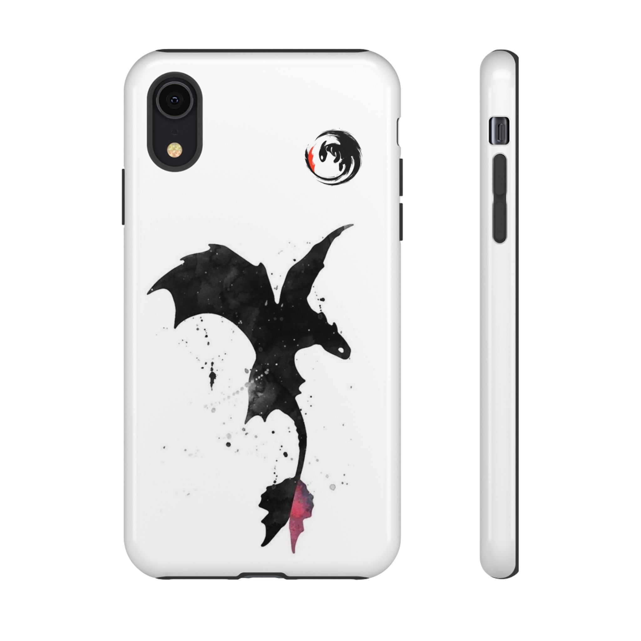 Dragon Silhouette Tough Phone Case — Ink Splash Fantasy iPhone Cover