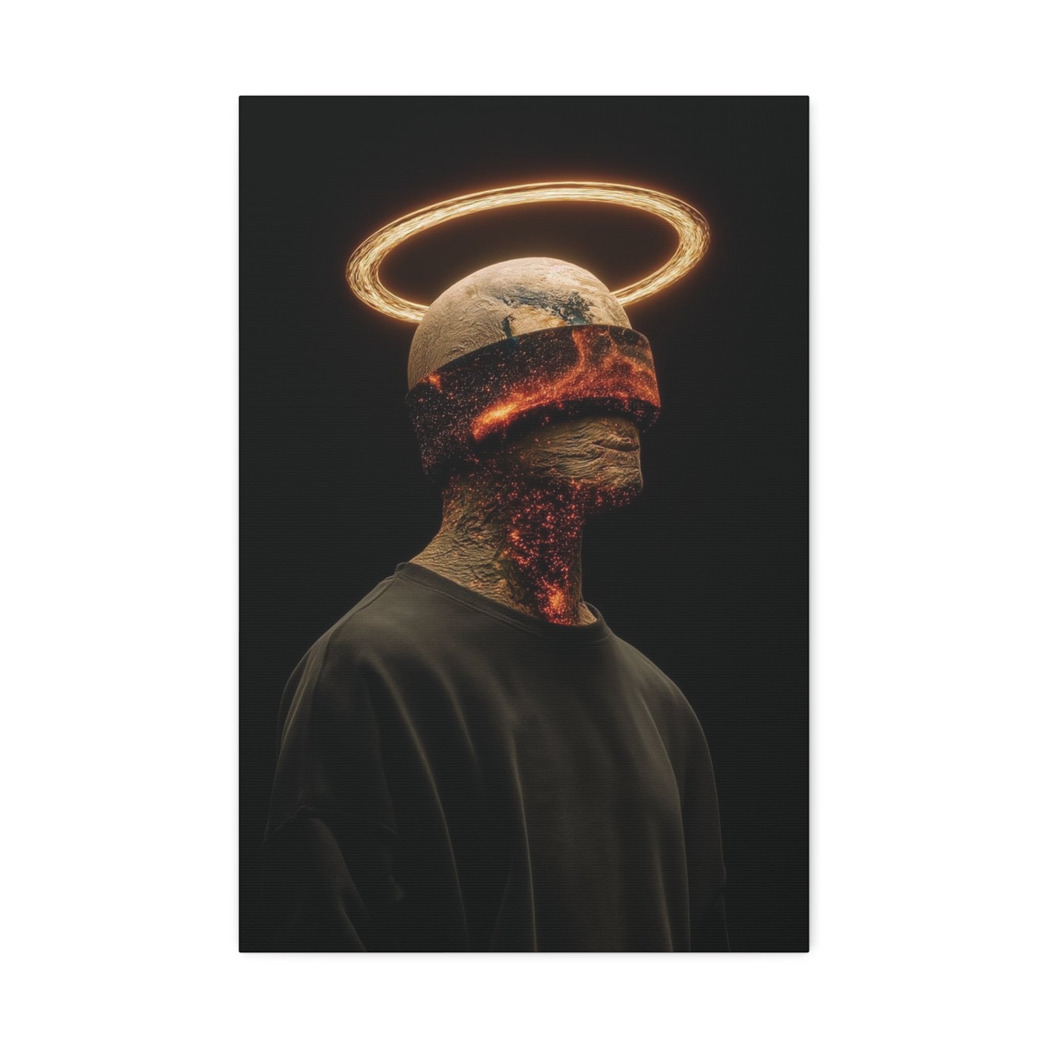 Dark Halo Canvas Print — Surreal Burned Portrait Wall Art (Stretched 1.5")