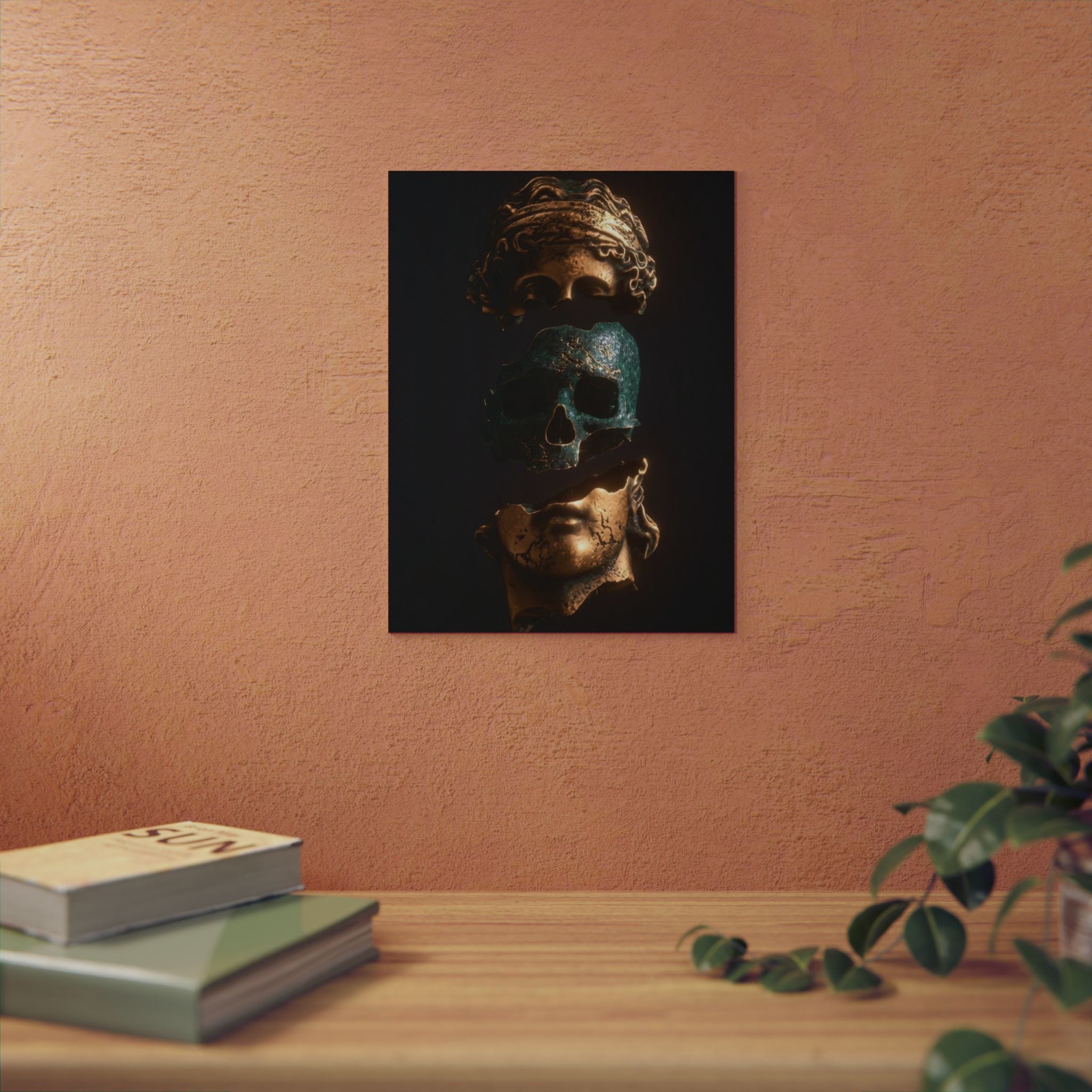Aluminum Panel Art Print — Split Classical Bust with Patina Skull (Dark Surreal Wall Decor)